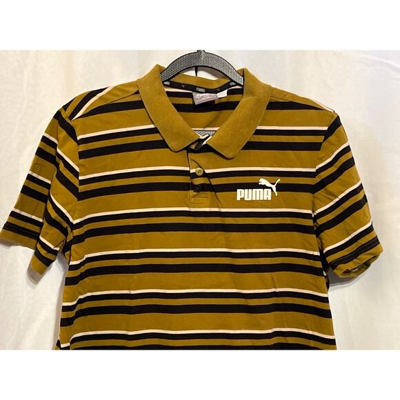 Puma Mens Olive & Navy Striped Polo Shirt Size M - Picture 3 of 8
